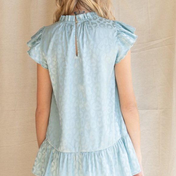 Satin Leopard Ruffle Tank Top - Picture 2 of 2